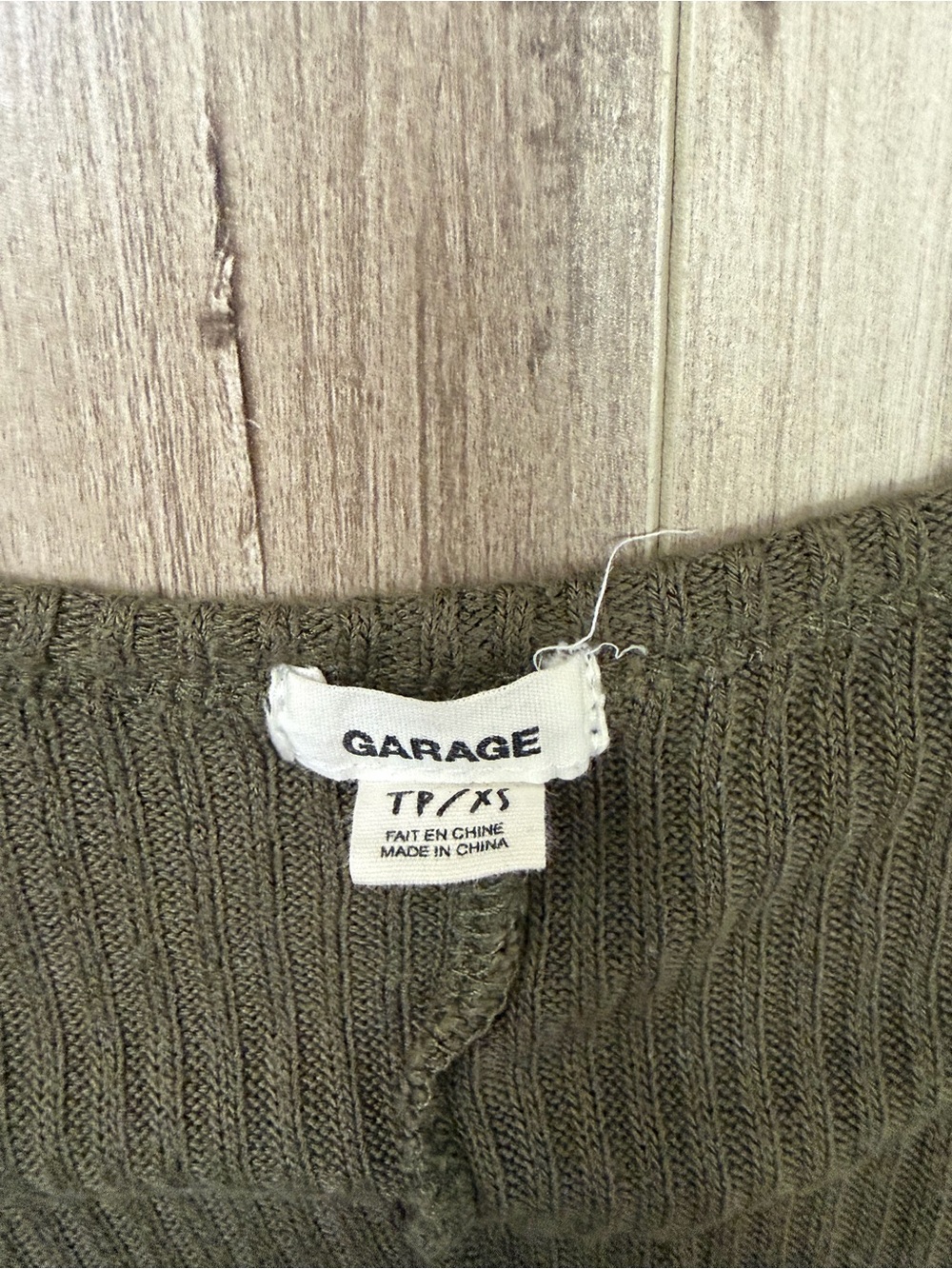 Garage Olive Ribbed Button-Front Tie Hem Top - Picture 2 of 5
